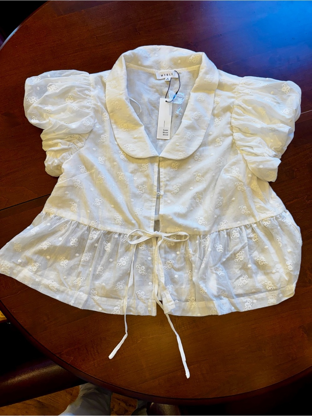 MARBLE White Eyelet Peplum Blouse with Peter Pan Collar